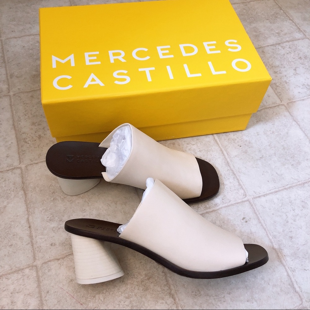 Mercedes Castillo beige mid-heel mules